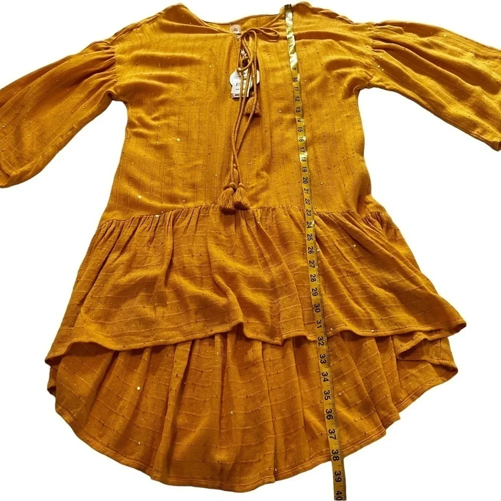 NWT PilyQ Haven Angelica Sequin Tunic XS/S Mustard Yellow Ruffled Swim Coverup